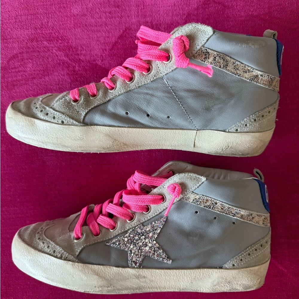 Golden Goose Mid Star mixed leather glitter sneakers